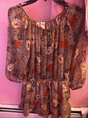 Mimi Chica Floral Long Sleeve Tunic in Red, Blue, Cream